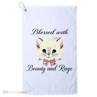 Blessed With Beauty And Rage Cute Lovely Cat Face Ribbon Golf Towel thumb 0