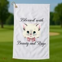 Blessed With Beauty And Rage Cute Lovely Cat Face Ribbon Golf Towel thumb 1