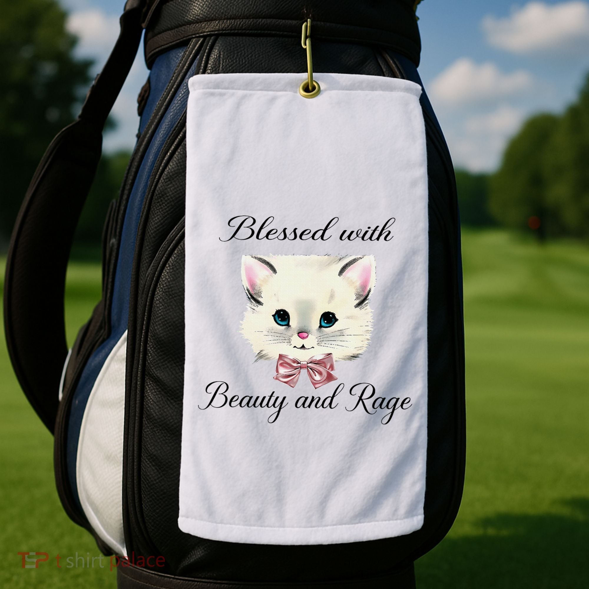 Blessed With Beauty And Rage Cute Lovely Cat Face Ribbon Golf Towel