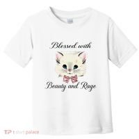 Blessed With Beauty And Rage Cute Lovely Cat Face Ribbon Toddler T-Shirt thumb 0