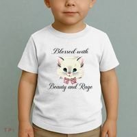 Blessed With Beauty And Rage Cute Lovely Cat Face Ribbon Toddler T-Shirt thumb 2