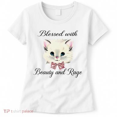 Blessed With Beauty And Rage Cute Lovely Cat Face Ribbon Women's T-Shirt