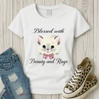 Blessed With Beauty And Rage Cute Lovely Cat Face Ribbon Women's T-Shirt thumb 3