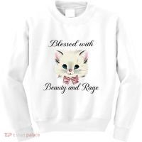 Blessed With Beauty And Rage Cute Lovely Cat Face Ribbon Kids Sweatshirt thumb 0