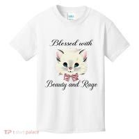Blessed With Beauty And Rage Cute Lovely Cat Face Ribbon Kids T-Shirt thumb 0