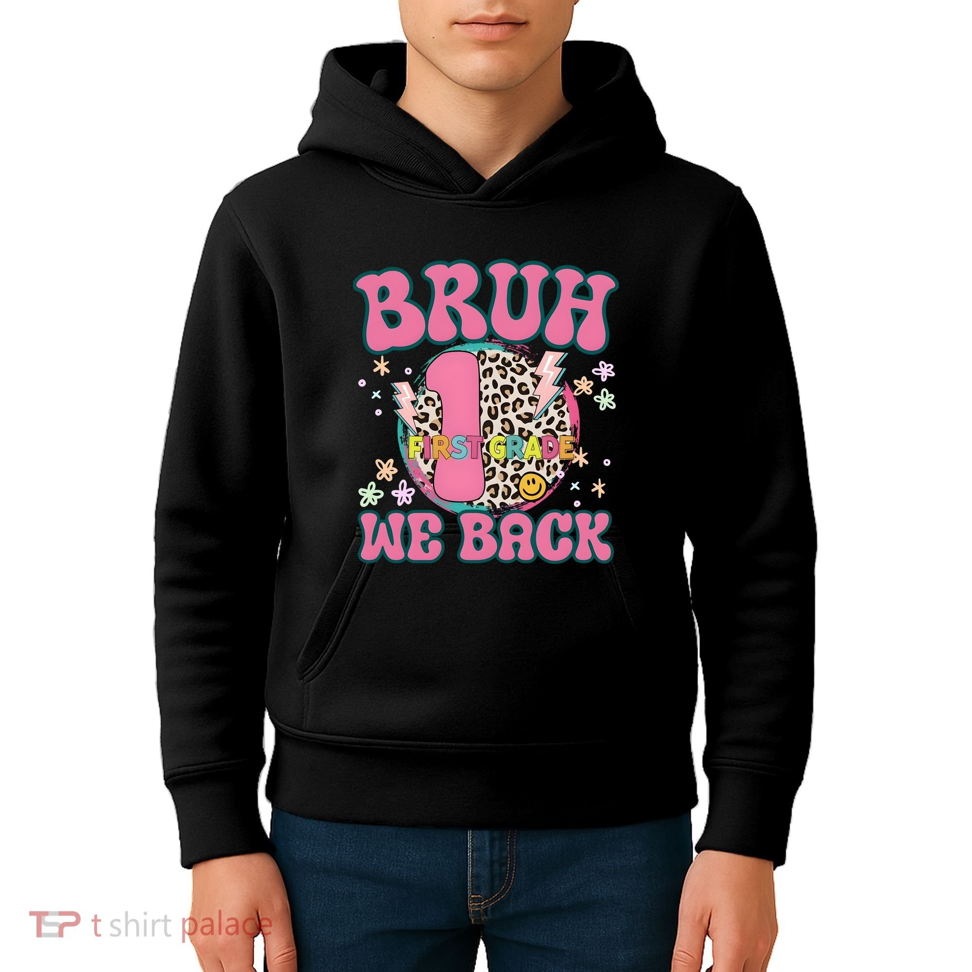 Bruh We Back First Grade Teacher Kids Hoodie