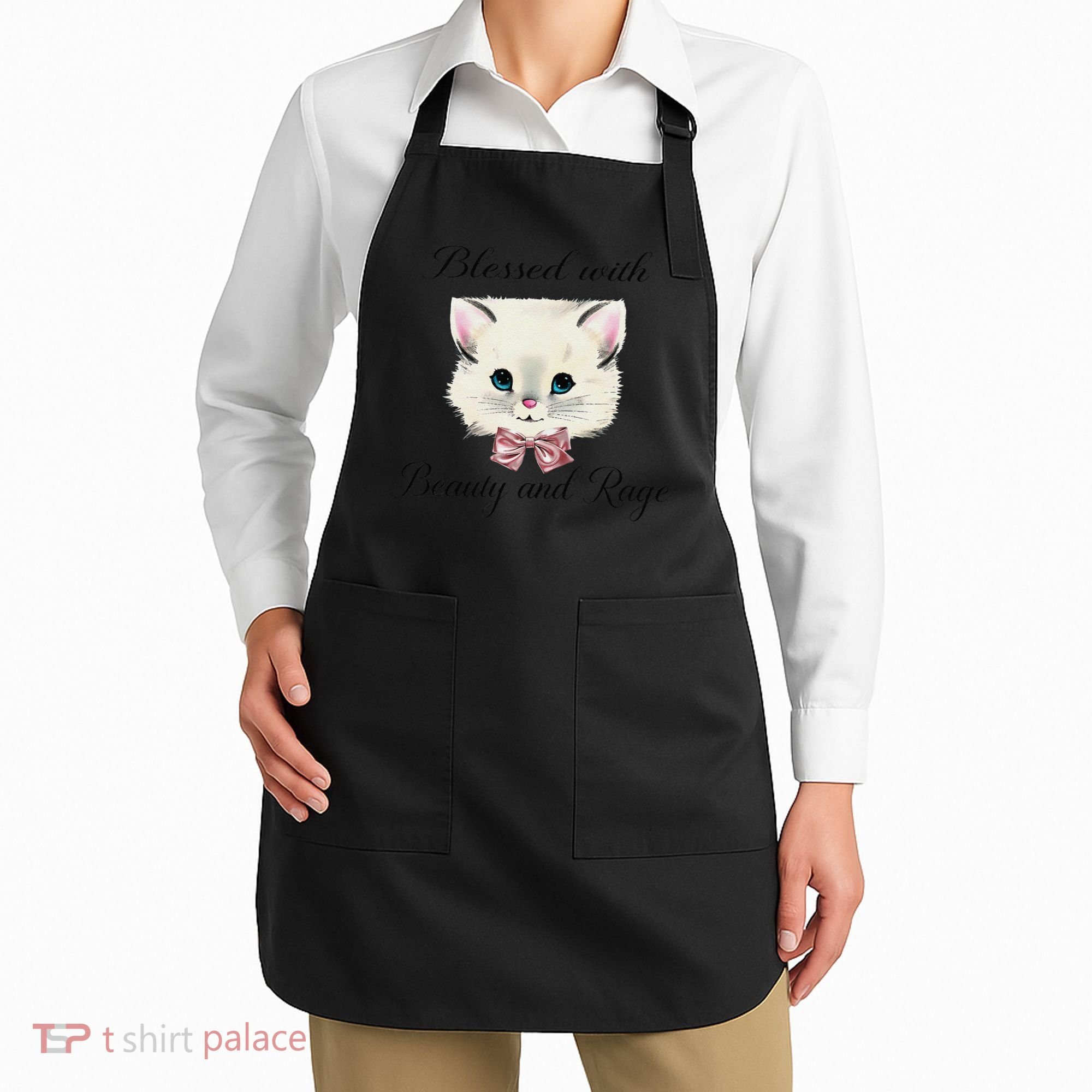 Blessed With Beauty And Rage Cute Lovely Cat Face Ribbon Apron