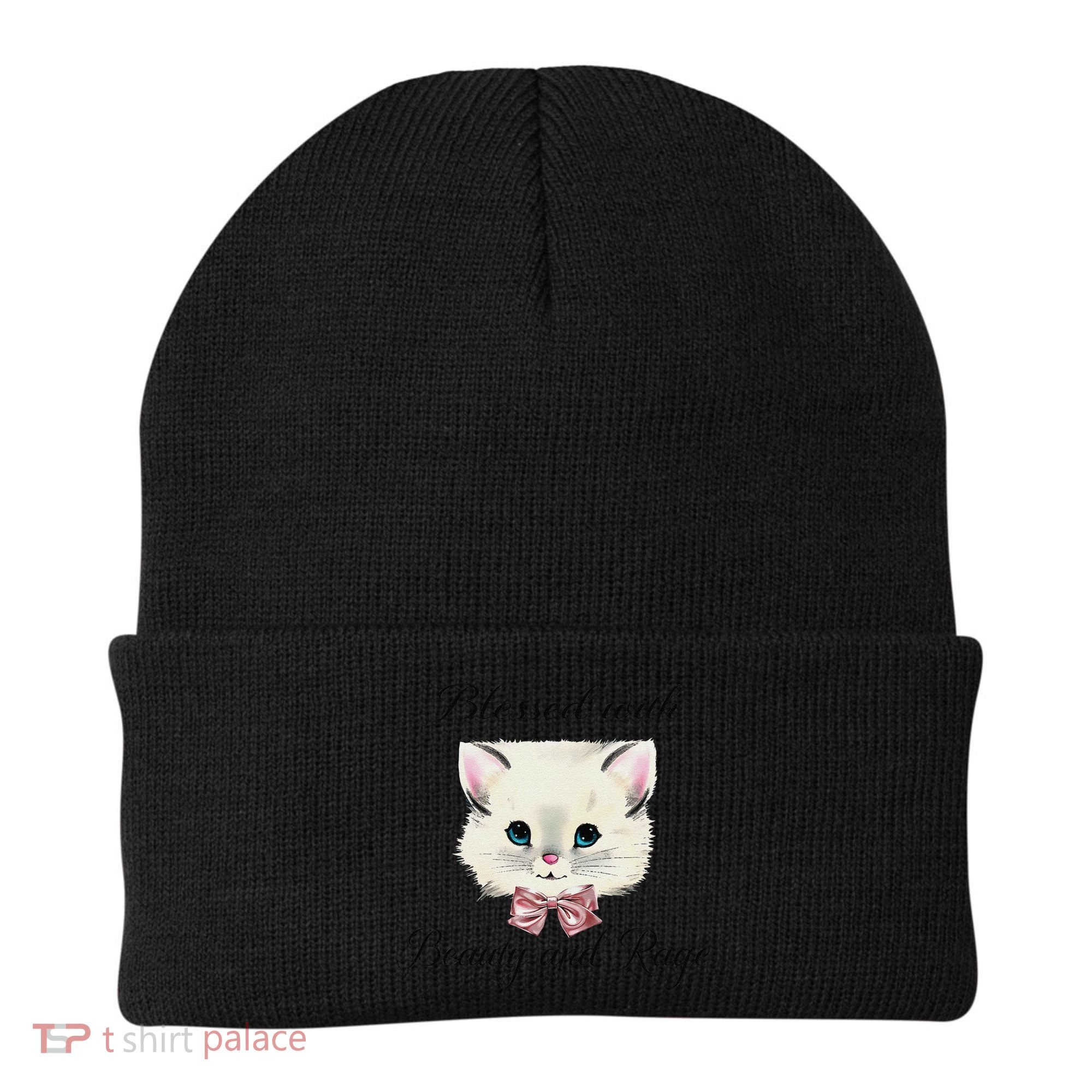 Blessed With Beauty And Rage Cute Lovely Cat Face Ribbon Beanie