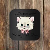 Blessed With Beauty And Rage Cute Lovely Cat Face Ribbon Coaster thumb 0