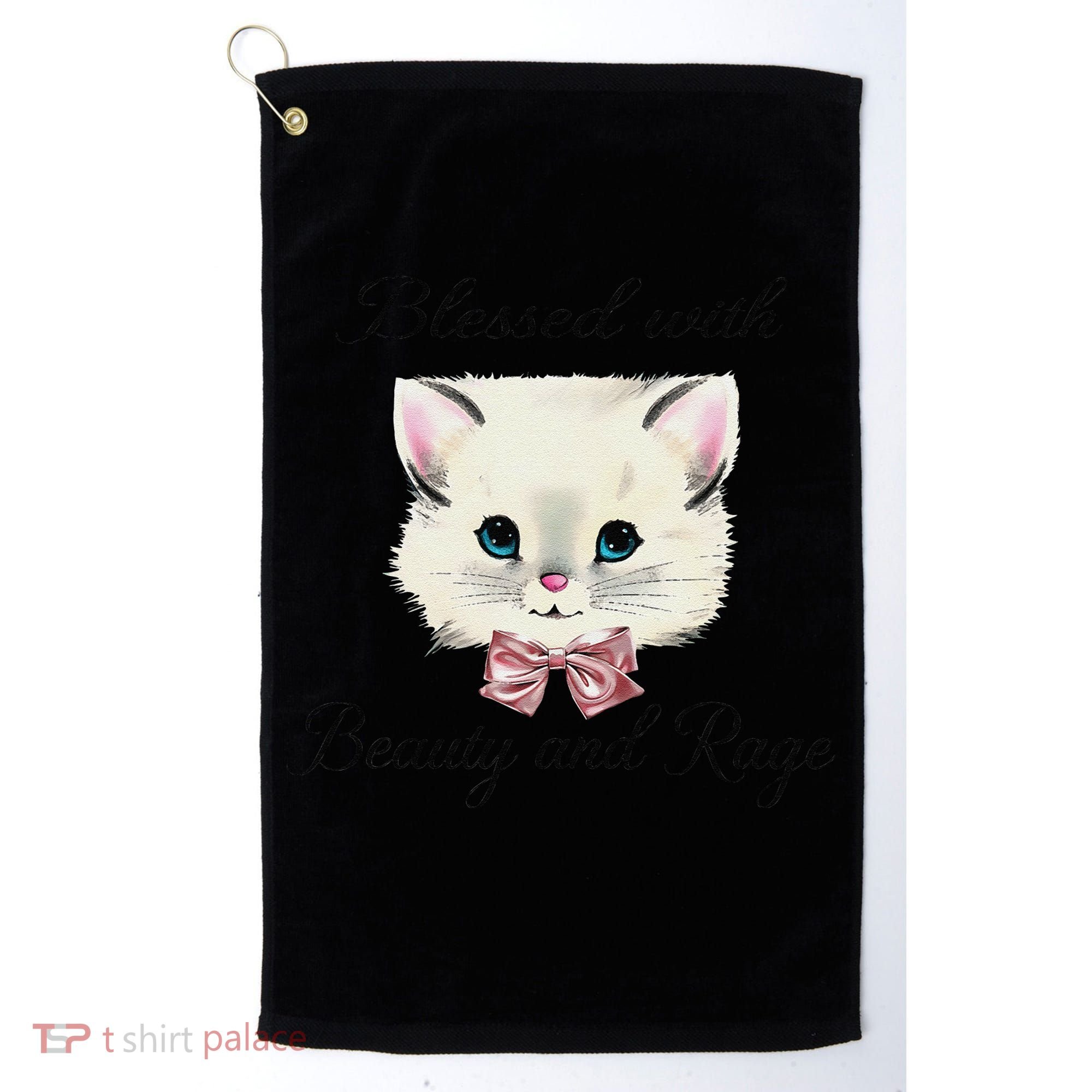 Blessed With Beauty And Rage Cute Lovely Cat Face Ribbon Golf Towel