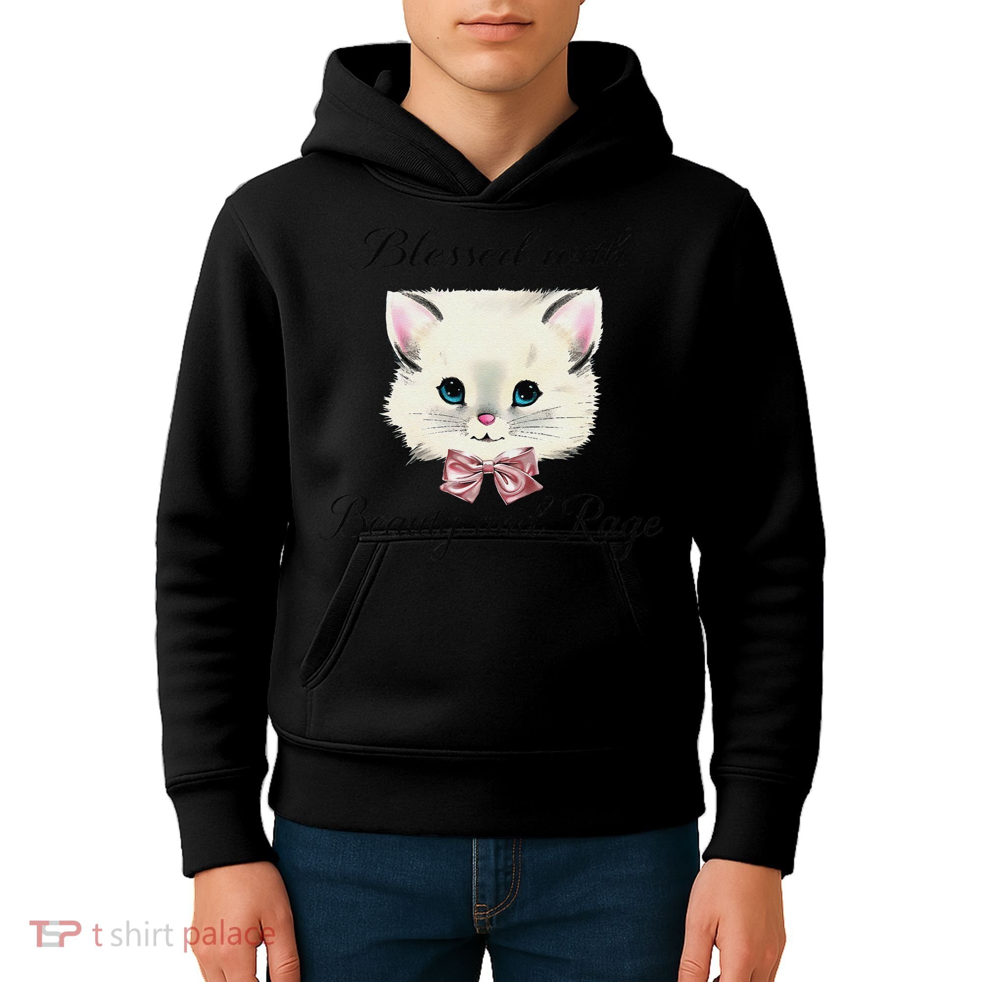 Blessed With Beauty And Rage Cute Lovely Cat Face Ribbon Kids Hoodie