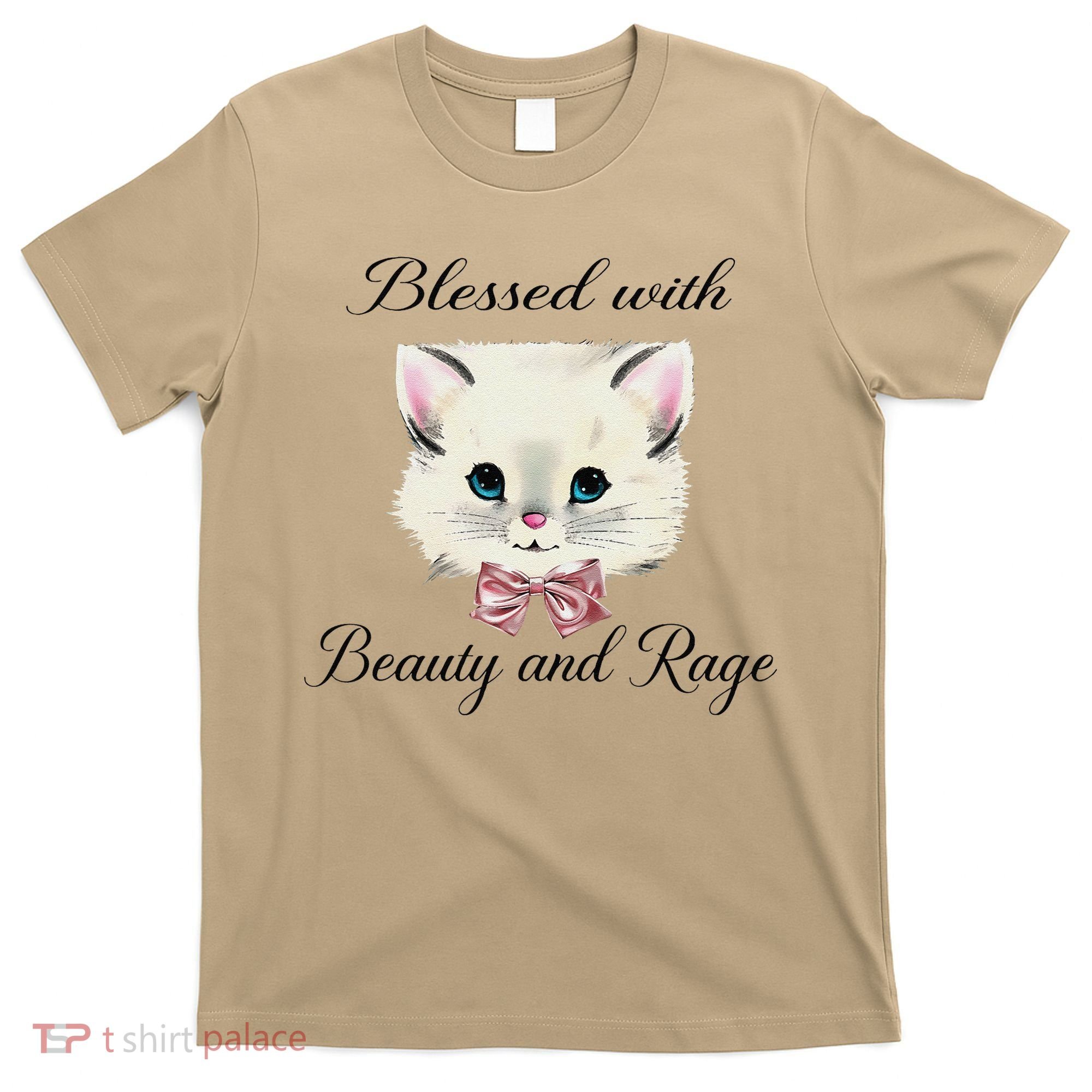 Blessed With Beauty And Rage Cute Lovely Cat Face Ribbon T-Shirt