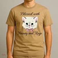 Blessed With Beauty And Rage Cute Lovely Cat Face Ribbon T-Shirt thumb 3