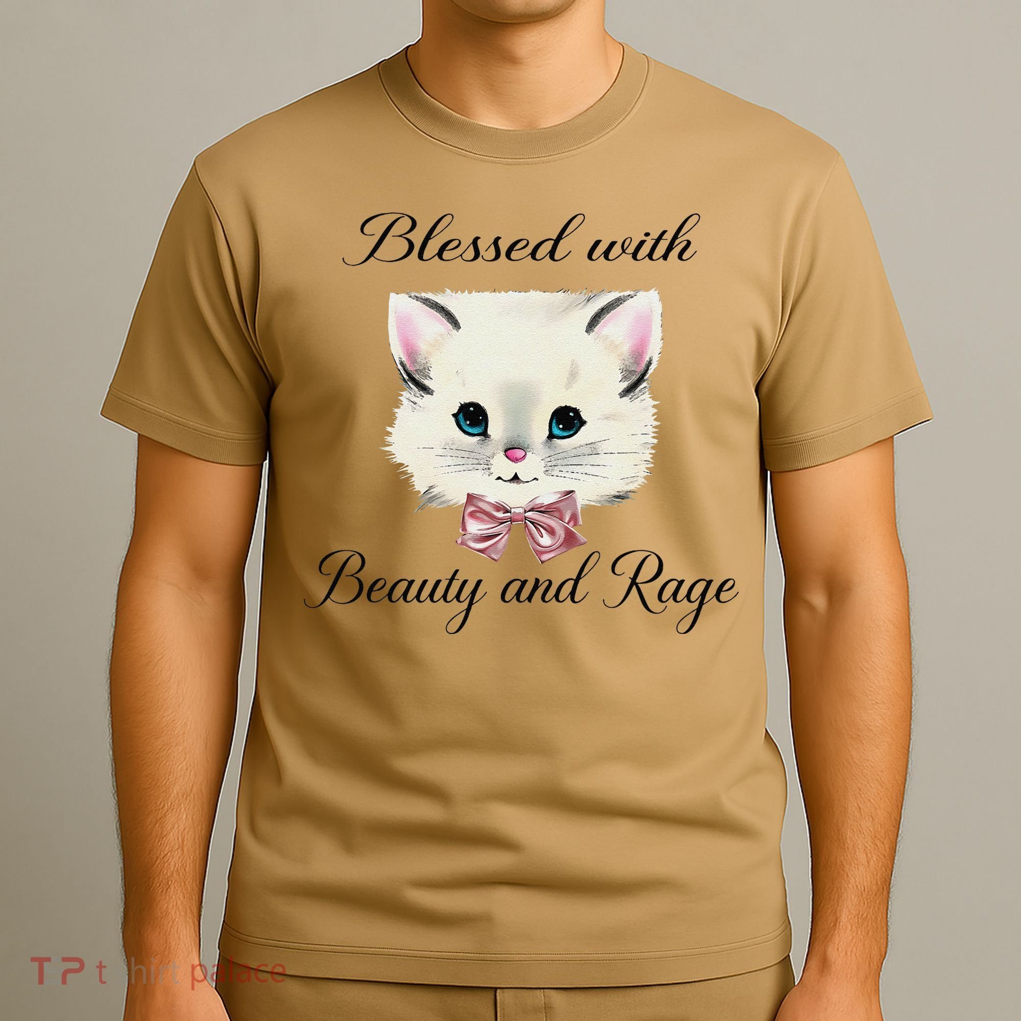 Blessed With Beauty And Rage Cute Lovely Cat Face Ribbon T-Shirt