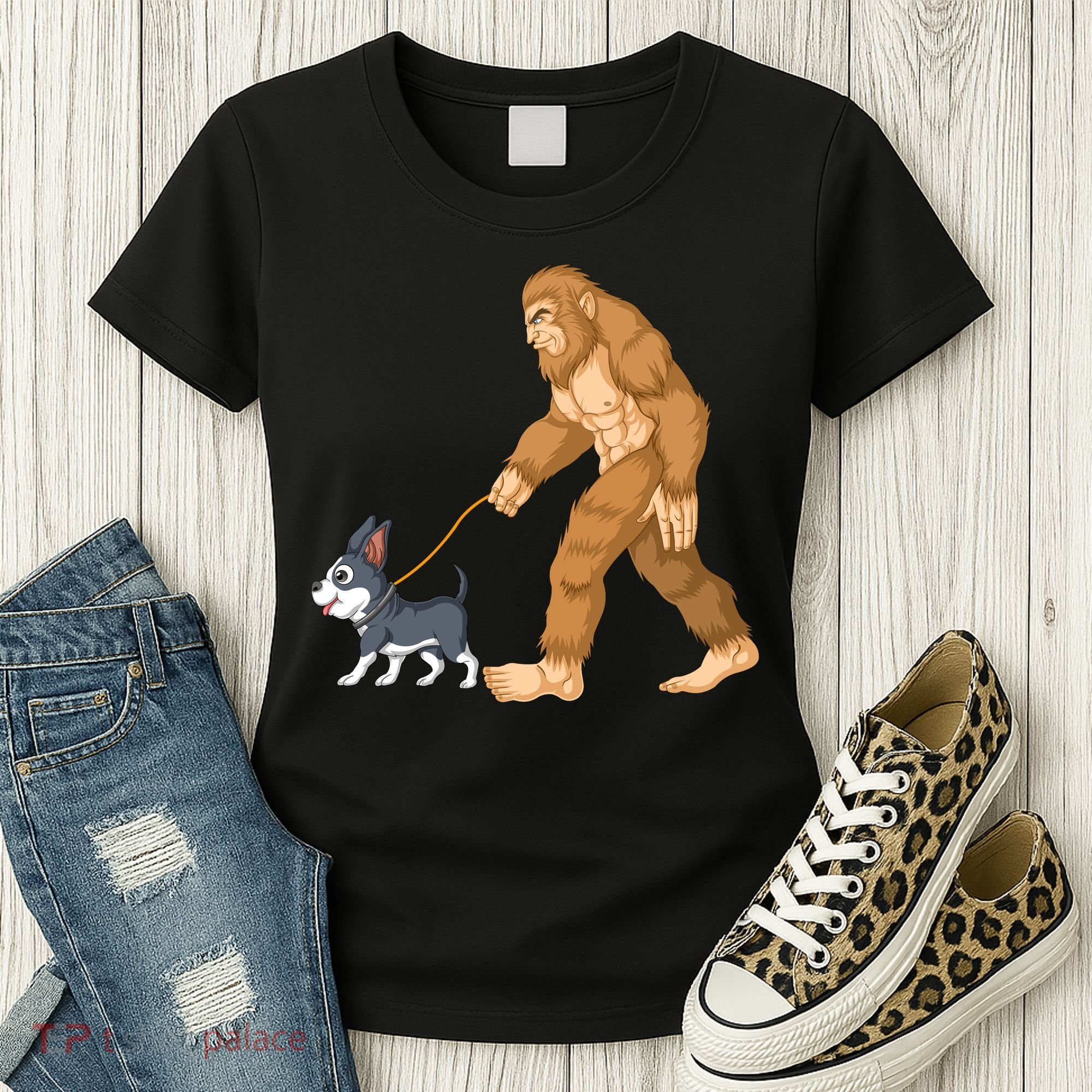 Bigfoot Walk Boston Terrier Women's T-Shirt