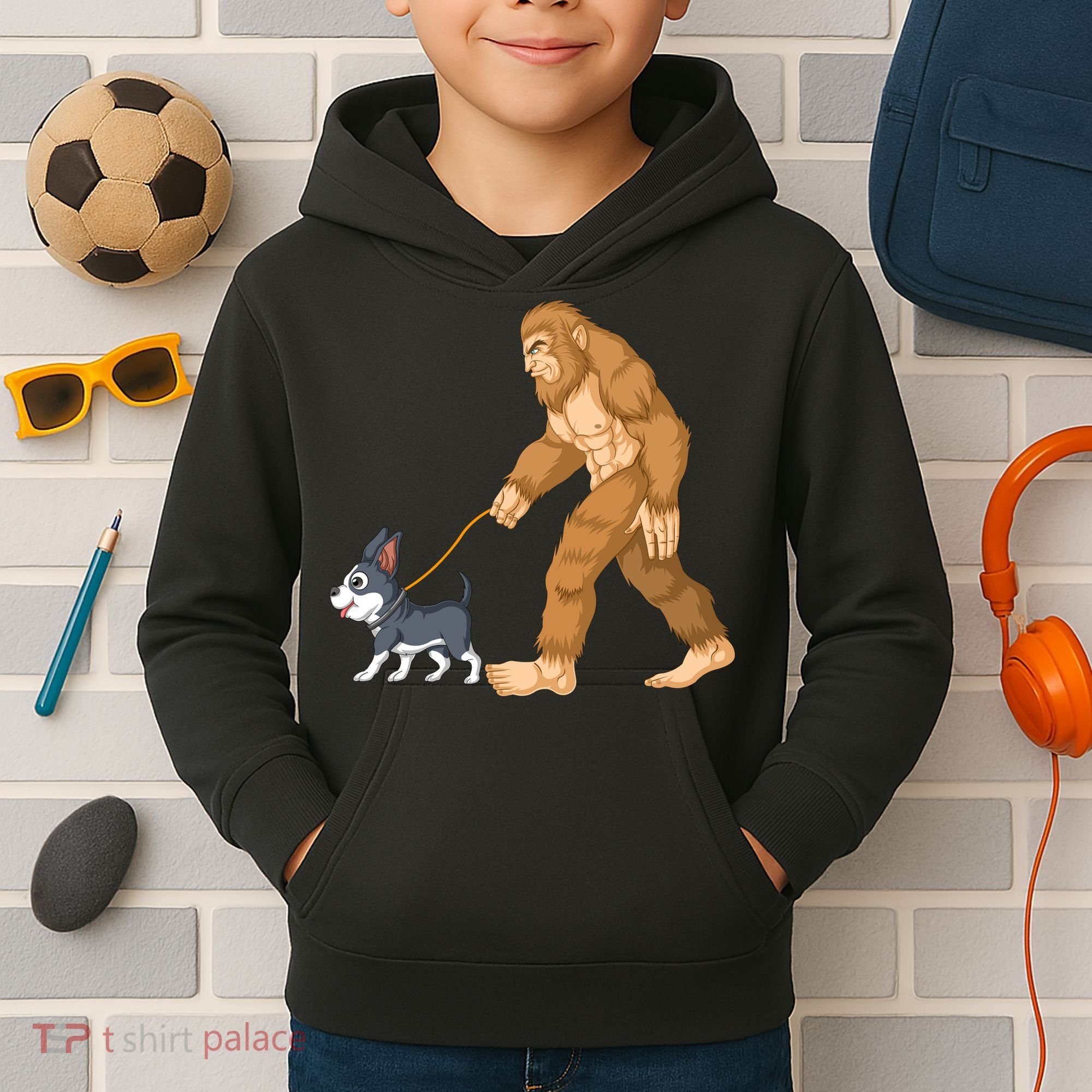 Bigfoot Walk Boston Terrier Kids Hoodie