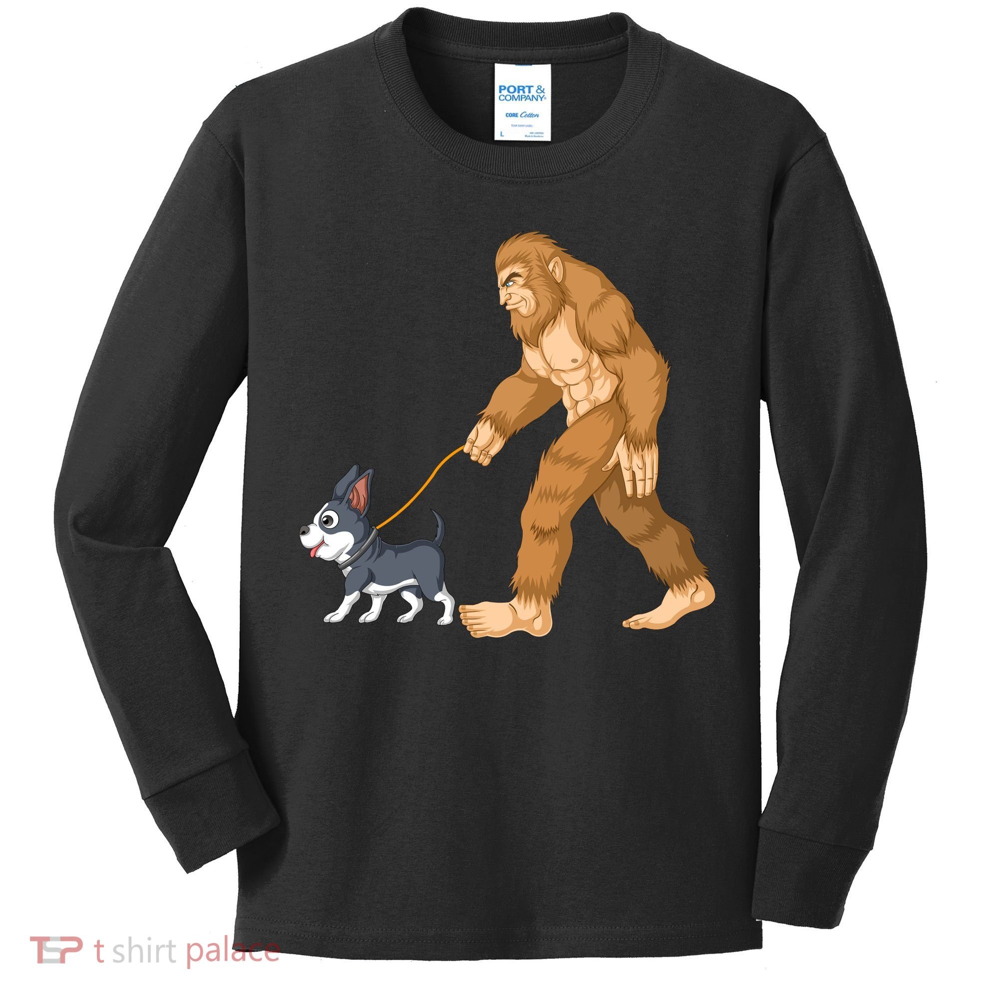 Bigfoot Walk Boston Terrier Kids Long Sleeve Shirt
