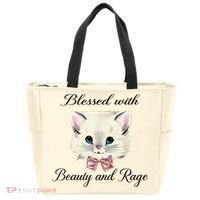 Blessed With Beauty And Rage Cute Lovely Cat Tote Bag thumb 0