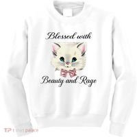 Blessed With Beauty And Rage Cute Lovely Cat Kids Sweatshirt thumb 0