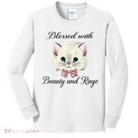 Blessed With Beauty And Rage Cute Lovely Cat Kids Long Sleeve Shirt thumb 0