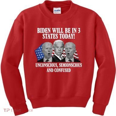 Biden Will Be In 3 States Today Funny Confused Joe Biden Kids Sweatshirt