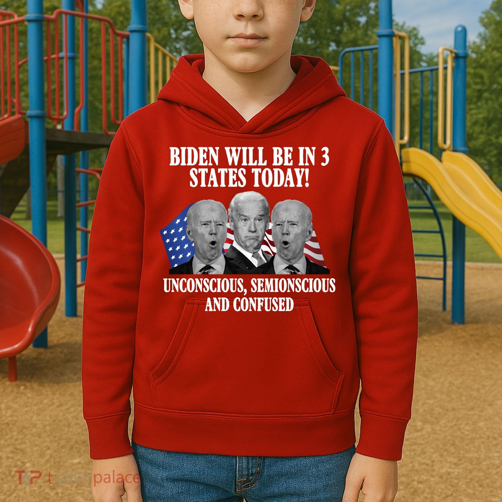 Biden Will Be In 3 States Today Funny Confused Joe Biden Kids Hoodie