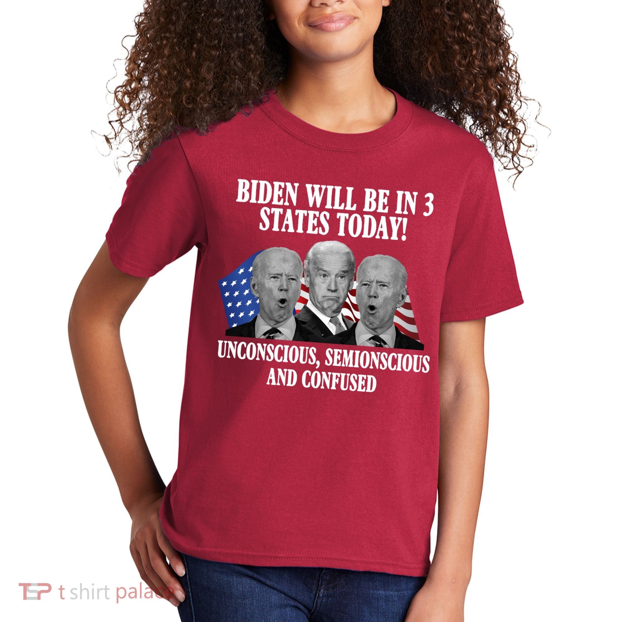 Biden Will Be In 3 States Today Funny Confused Joe Biden Kids T-Shirt