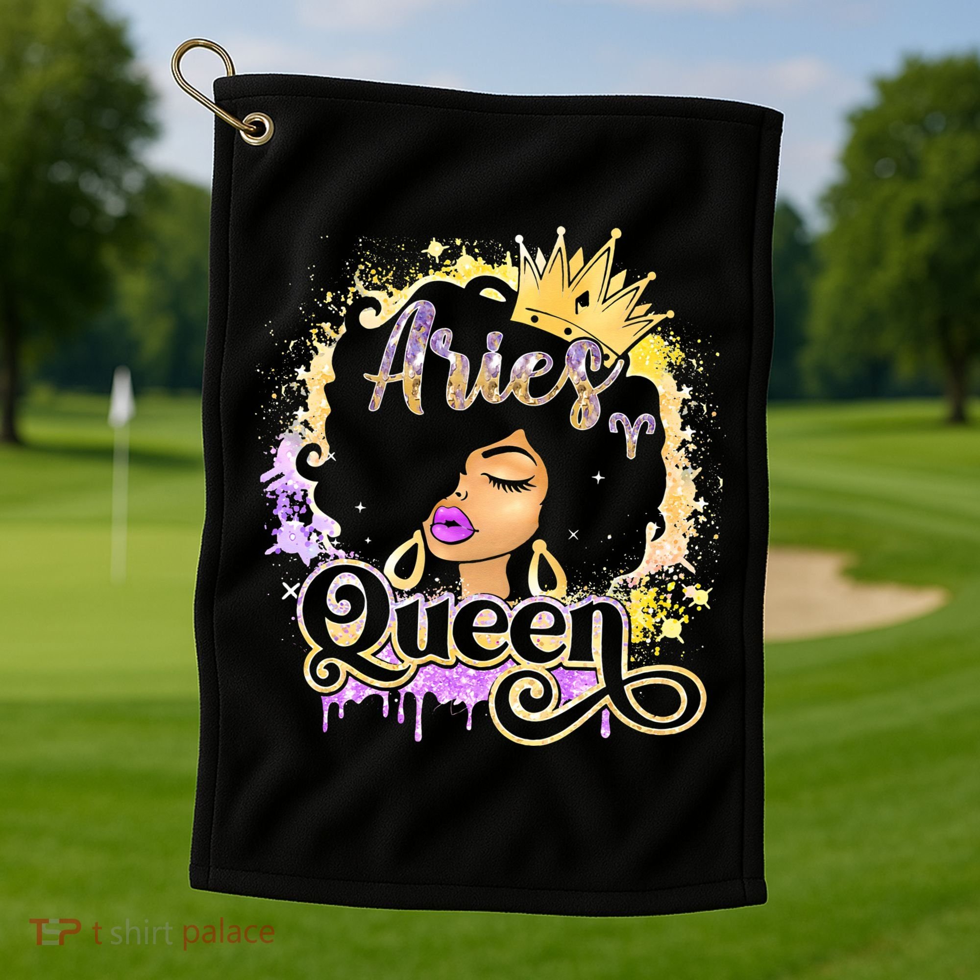 Black Wo Birthday Melanin Aries Queen Golf Towel