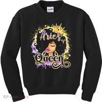 Black Wo Birthday Melanin Aries Queen Kids Sweatshirt thumb 0