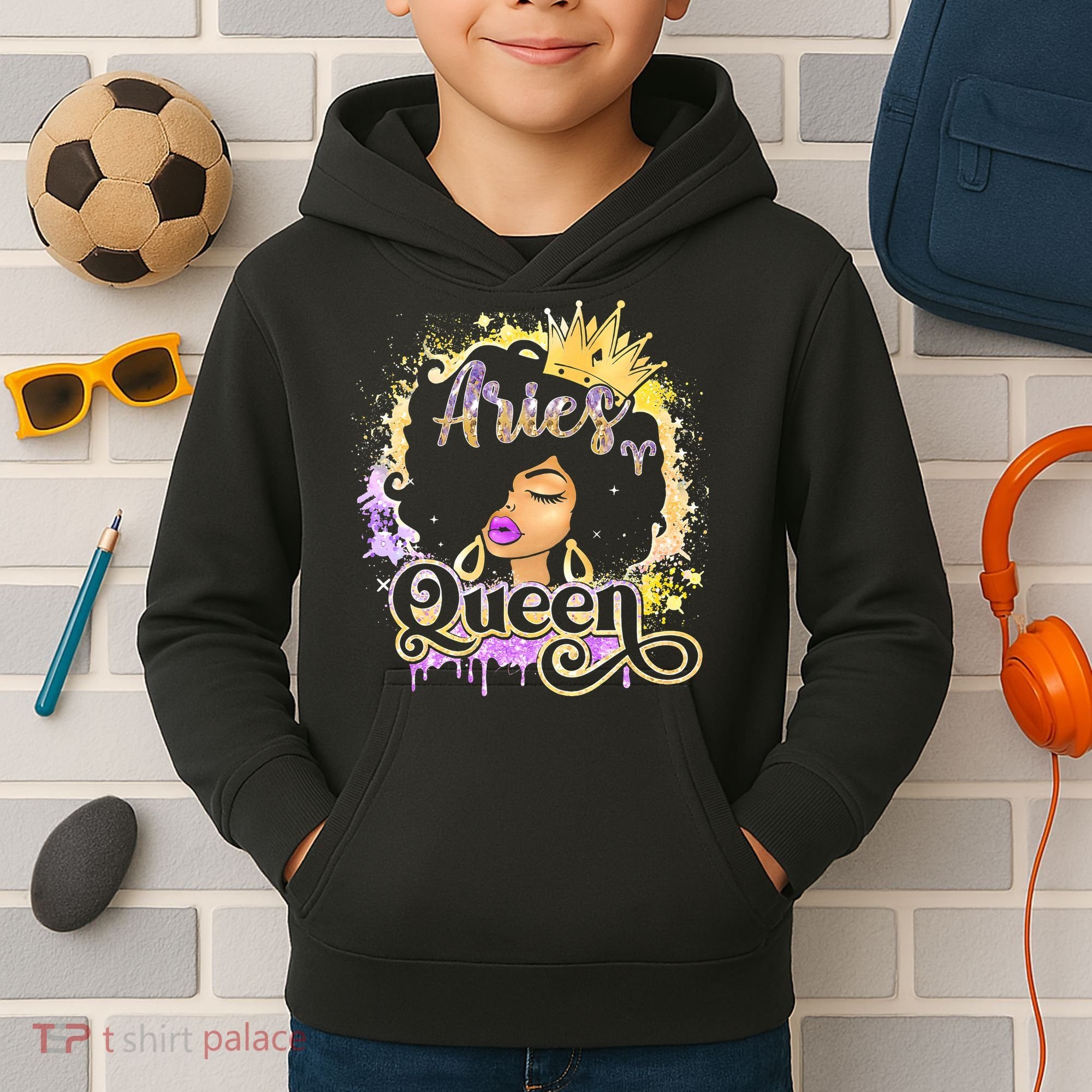 Black Wo Birthday Melanin Aries Queen Kids Hoodie