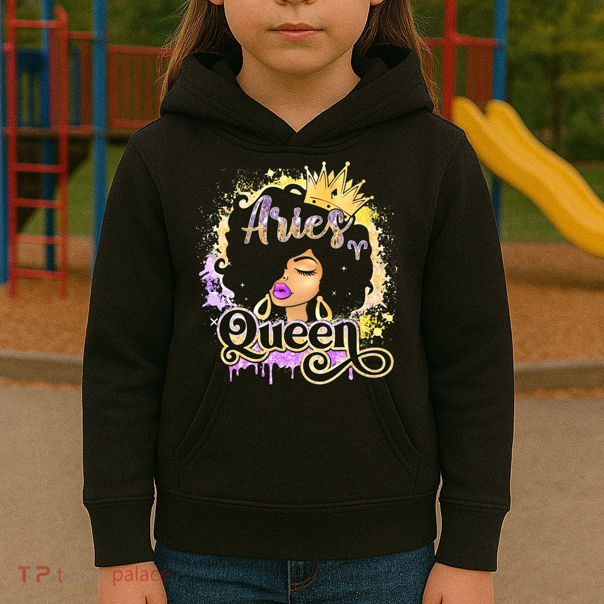 Black Wo Birthday Melanin Aries Queen Kids Hoodie