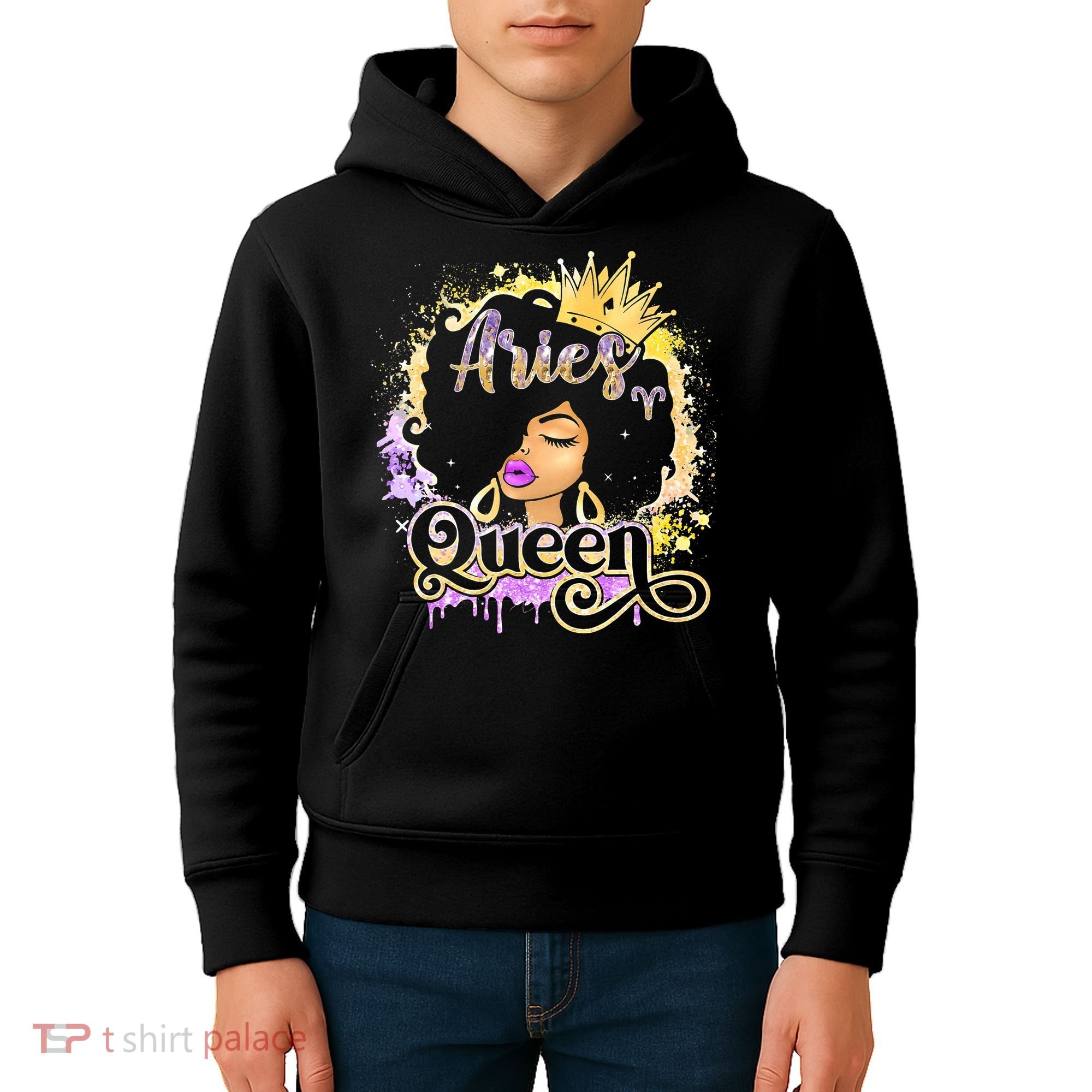 Black Wo Birthday Melanin Aries Queen Kids Hoodie