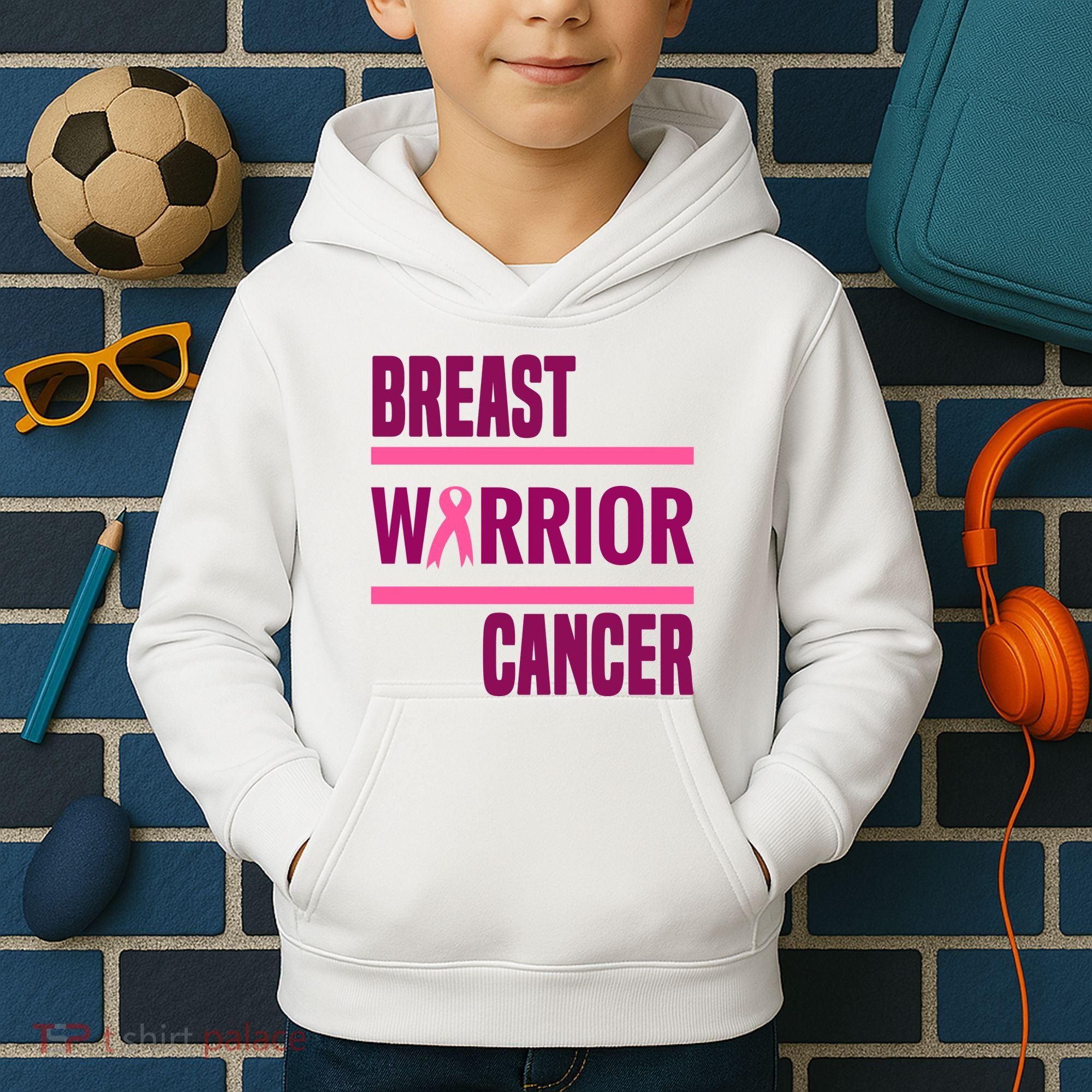 Breast Warrior Cancer Ribbon Kids Hoodie
