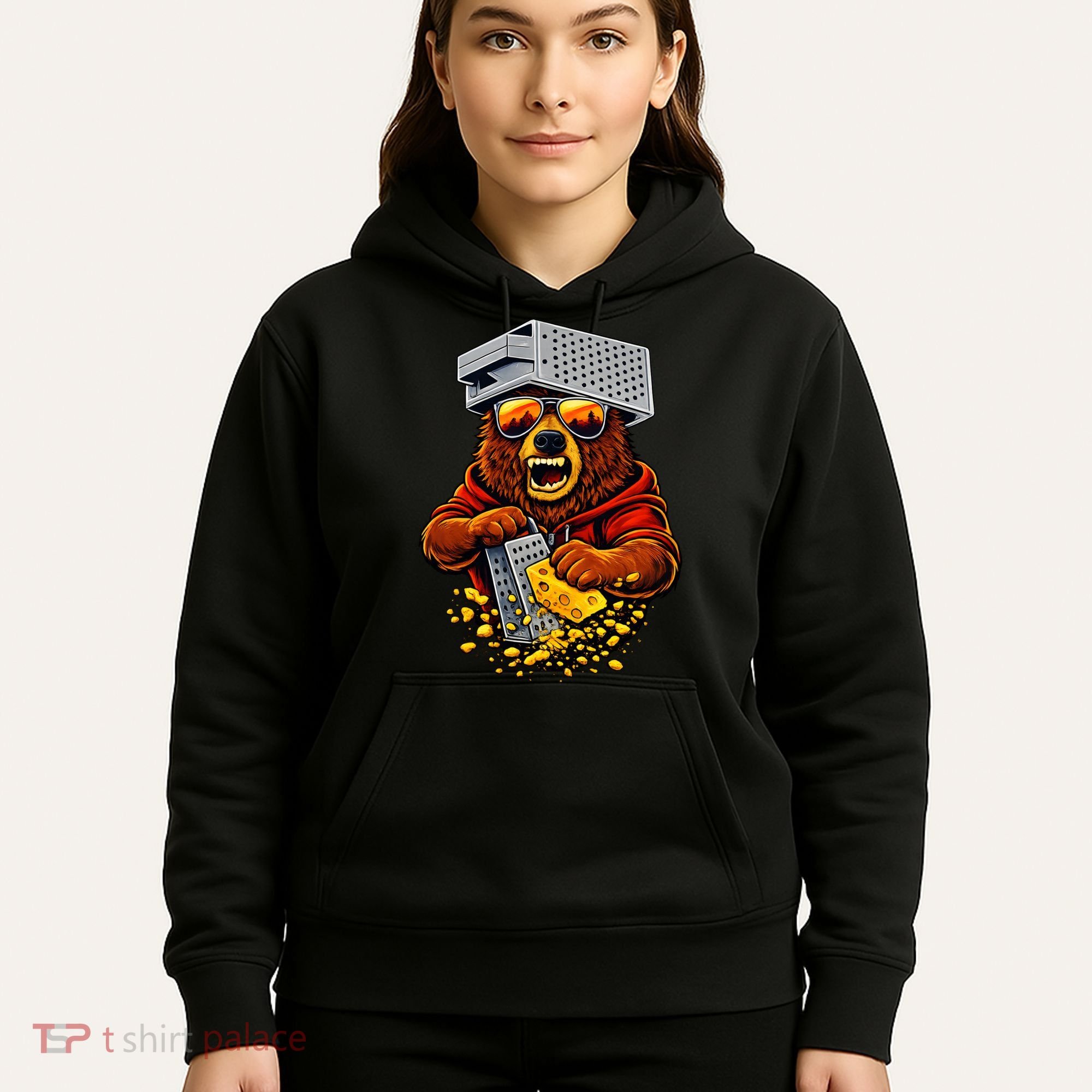 Bear With Cheese Grater Hat And Sunglasses Hoodie