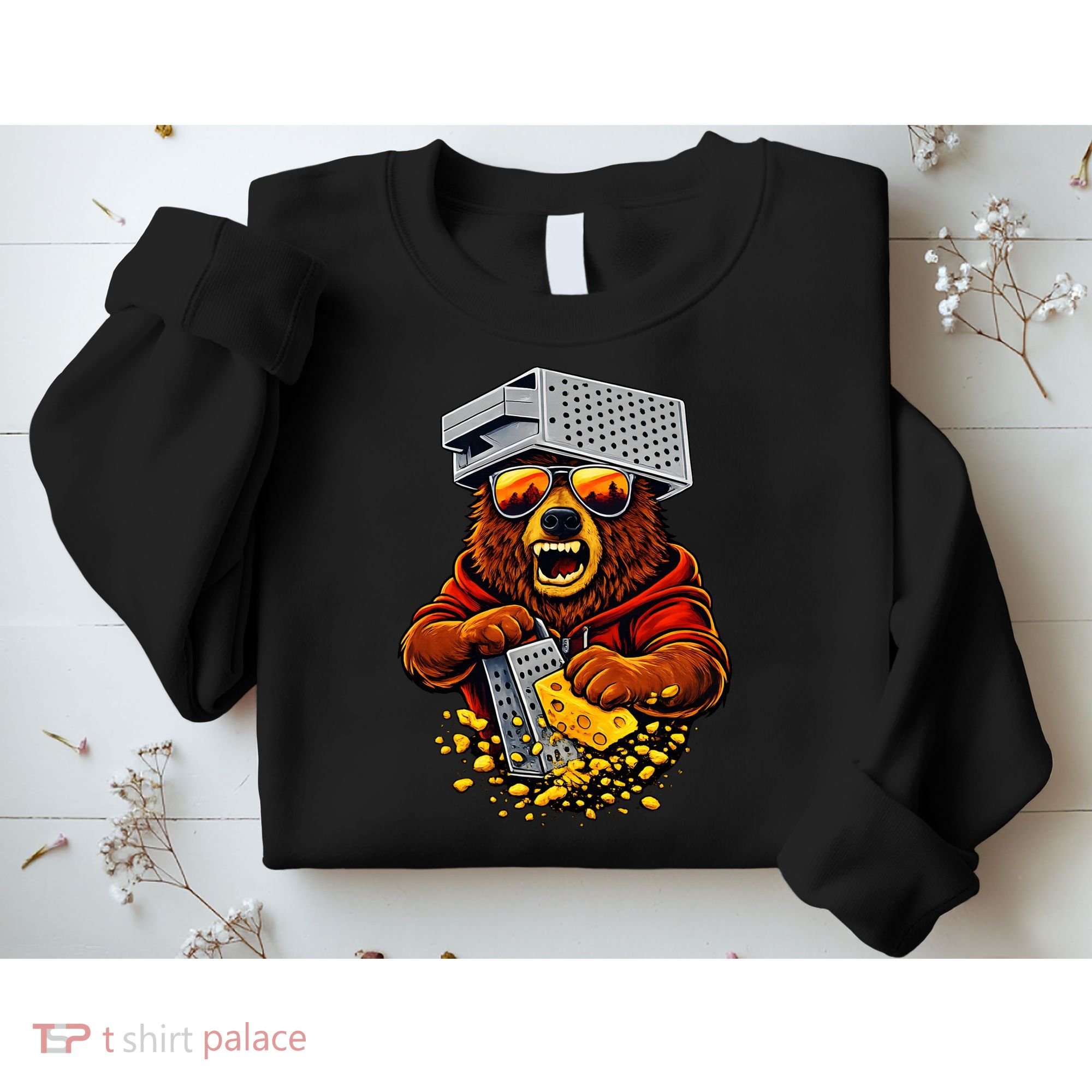 Bear With Cheese Grater Hat And Sunglasses Sweatshirt