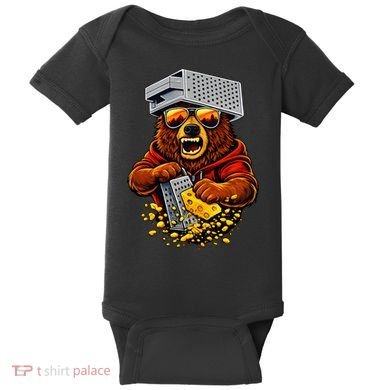 Bear With Cheese Grater Hat And Sunglasses Baby Bodysuit