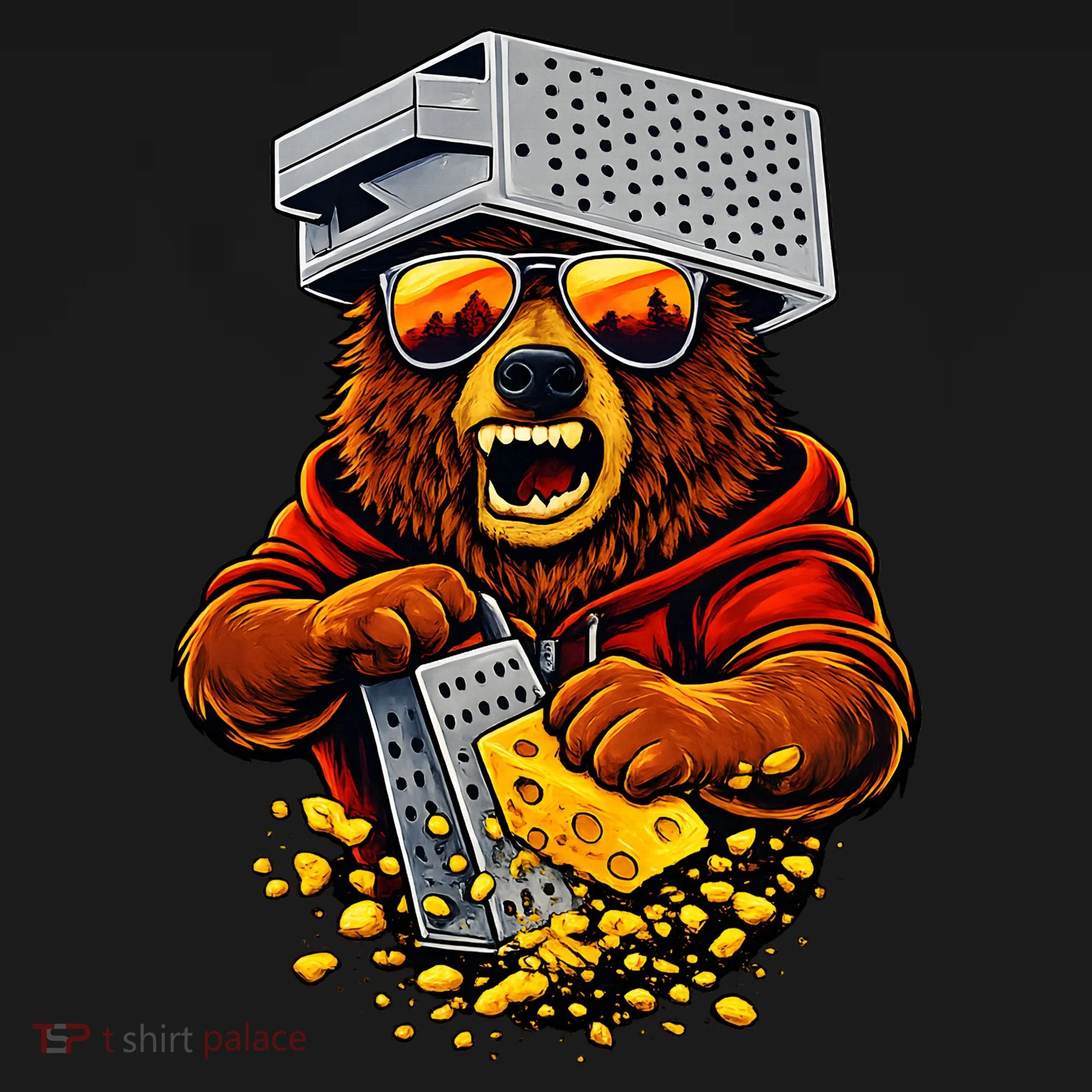 Bear With Cheese Grater Hat And Sunglasses Baby Bodysuit
