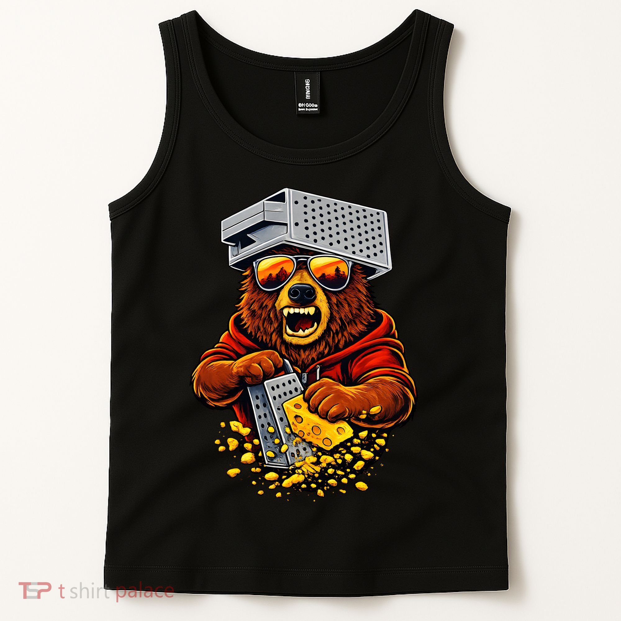 Bear With Cheese Grater Hat And Sunglasses Tank Top