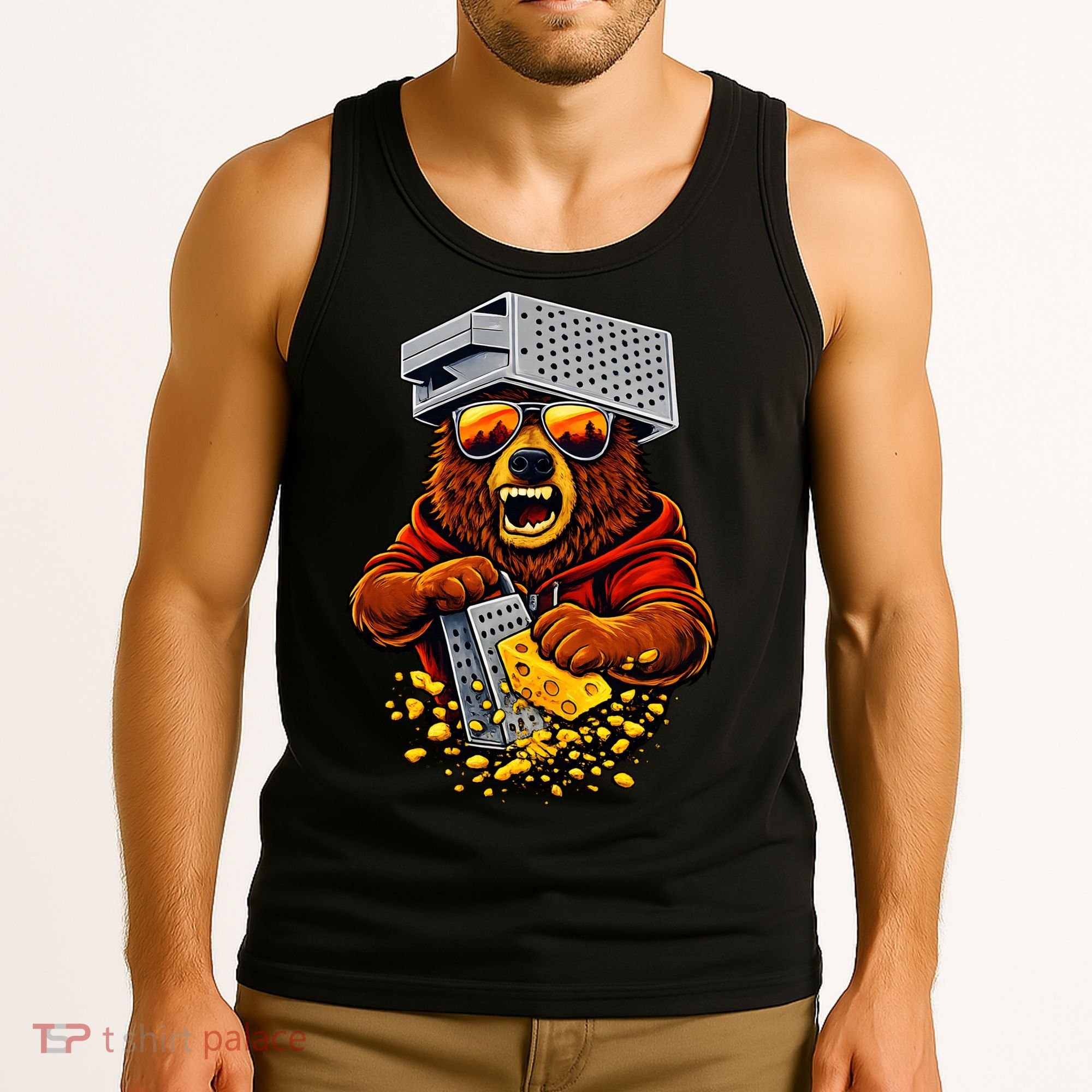 Bear With Cheese Grater Hat And Sunglasses Tank Top
