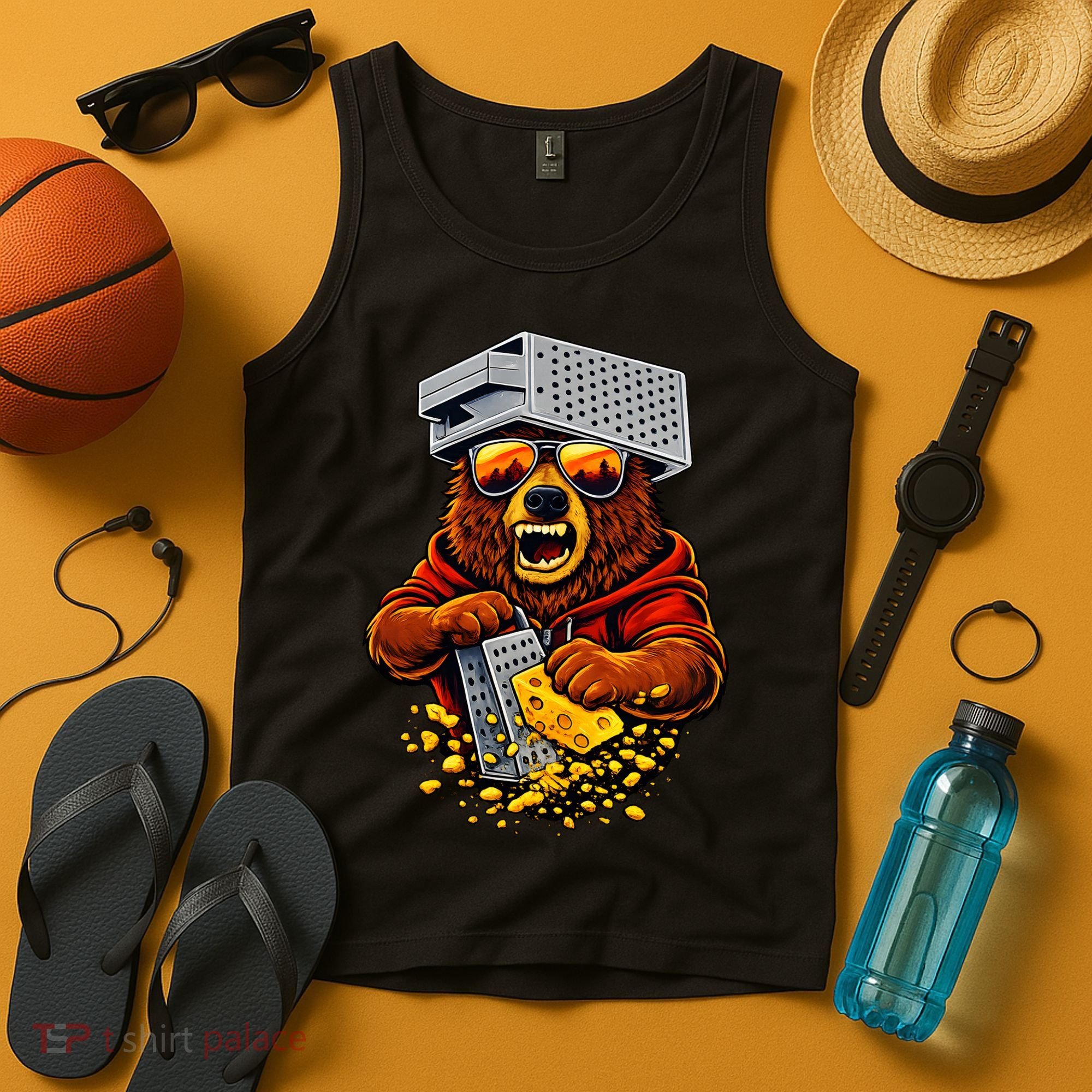 Bear With Cheese Grater Hat And Sunglasses Tank Top