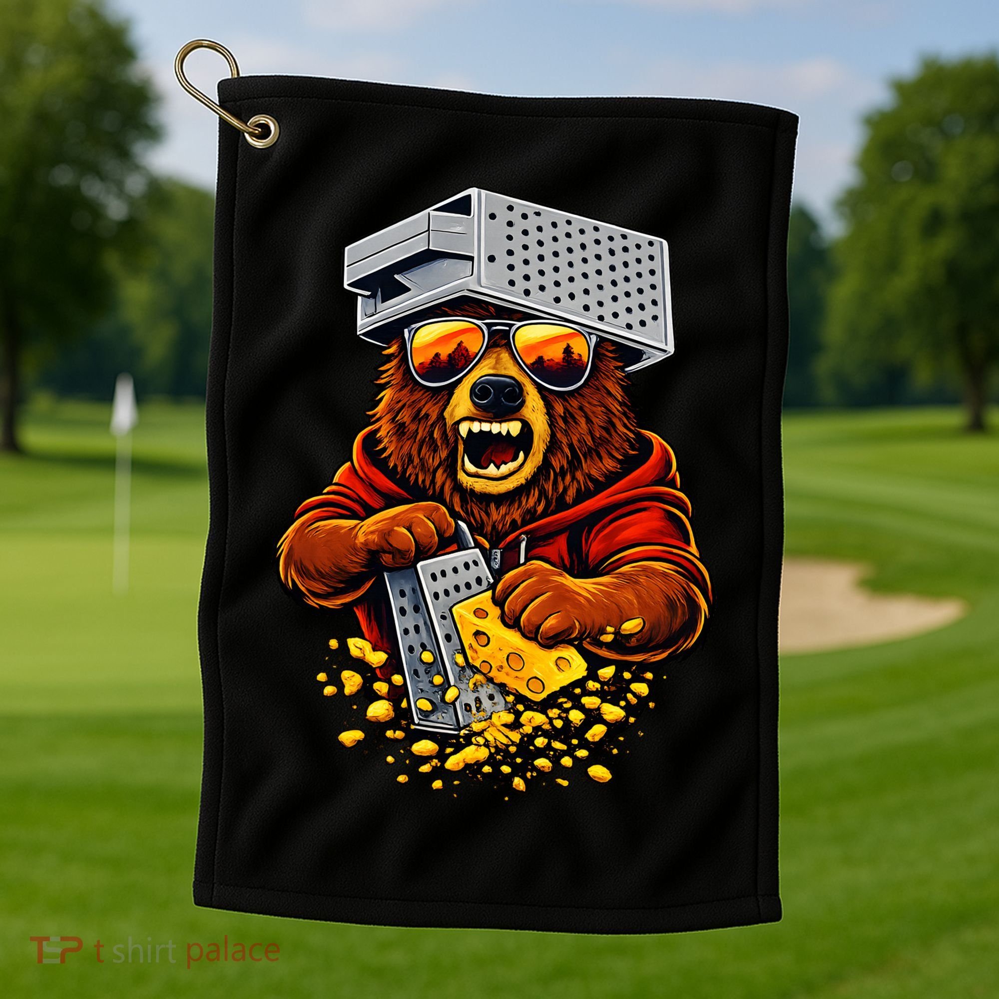Bear With Cheese Grater Hat And Sunglasses Golf Towel