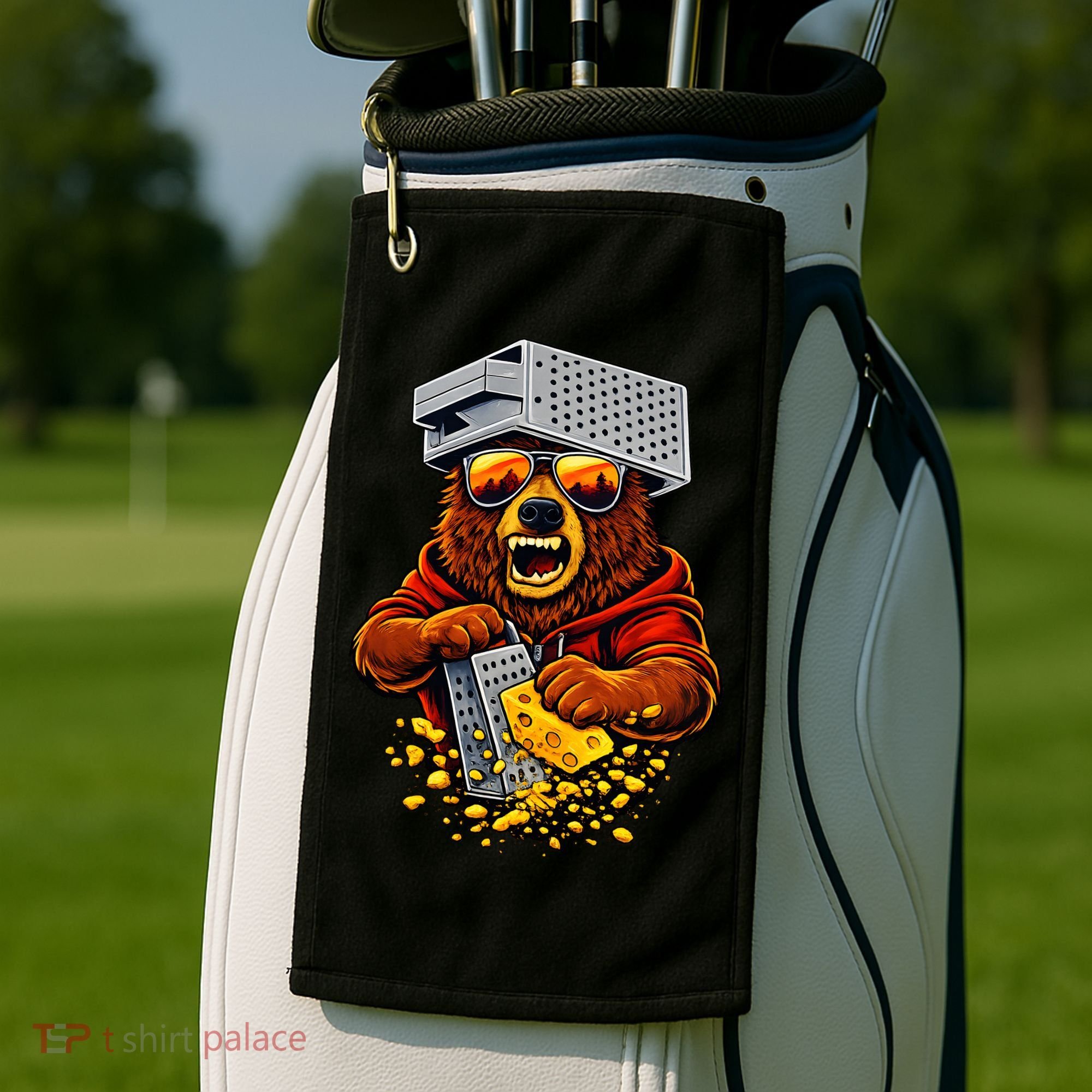 Bear With Cheese Grater Hat And Sunglasses Golf Towel