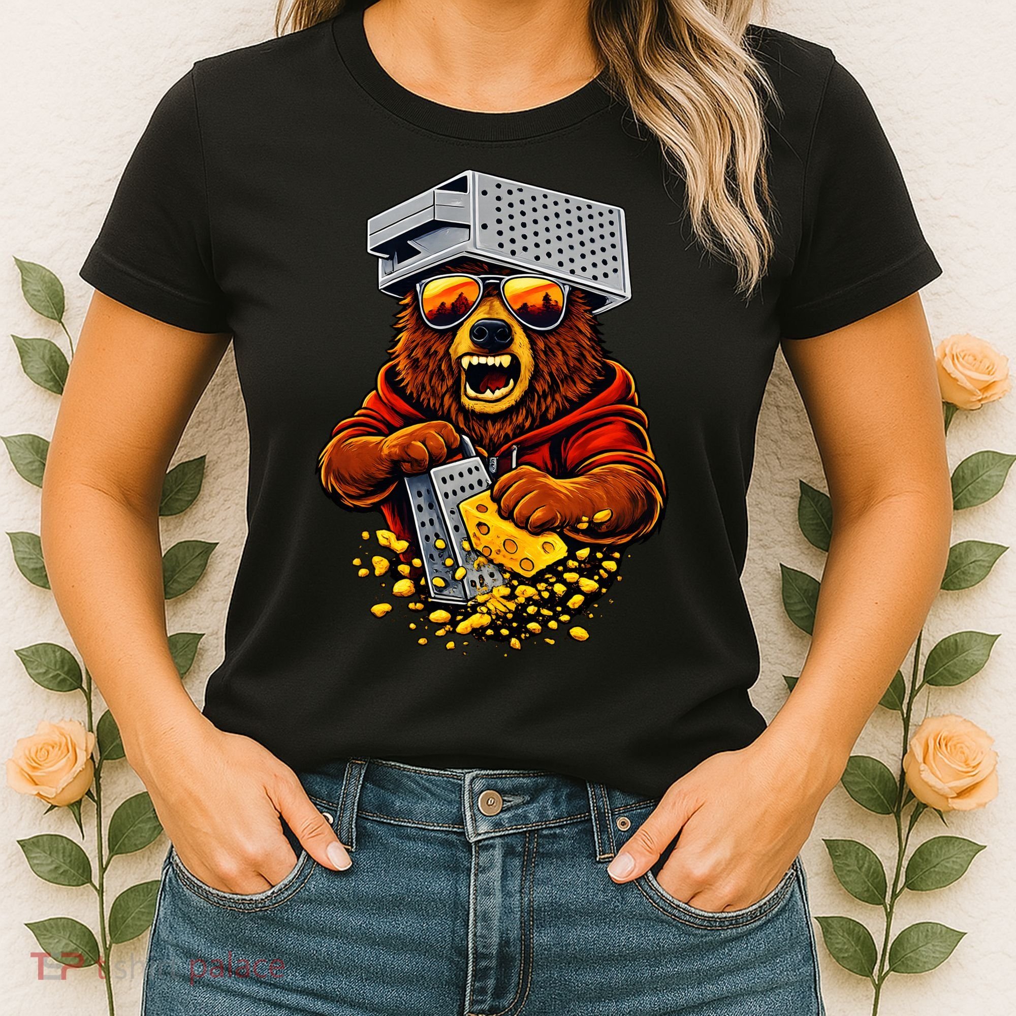 Bear With Cheese Grater Hat And Sunglasses Women's T-Shirt