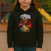 Bear With Cheese Grater Hat And Sunglasses Kids Hoodie thumb 3