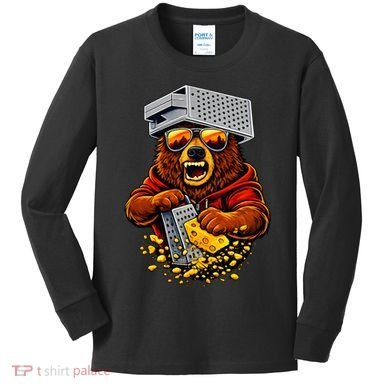 Bear With Cheese Grater Hat And Sunglasses Kids Long Sleeve Shirt