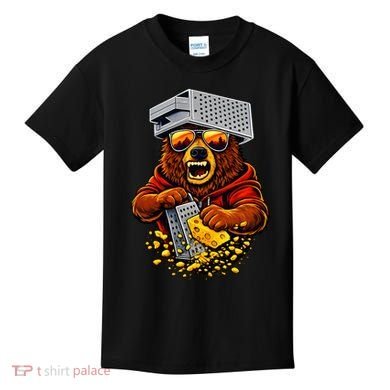 Bear With Cheese Grater Hat And Sunglasses Kids T-Shirt