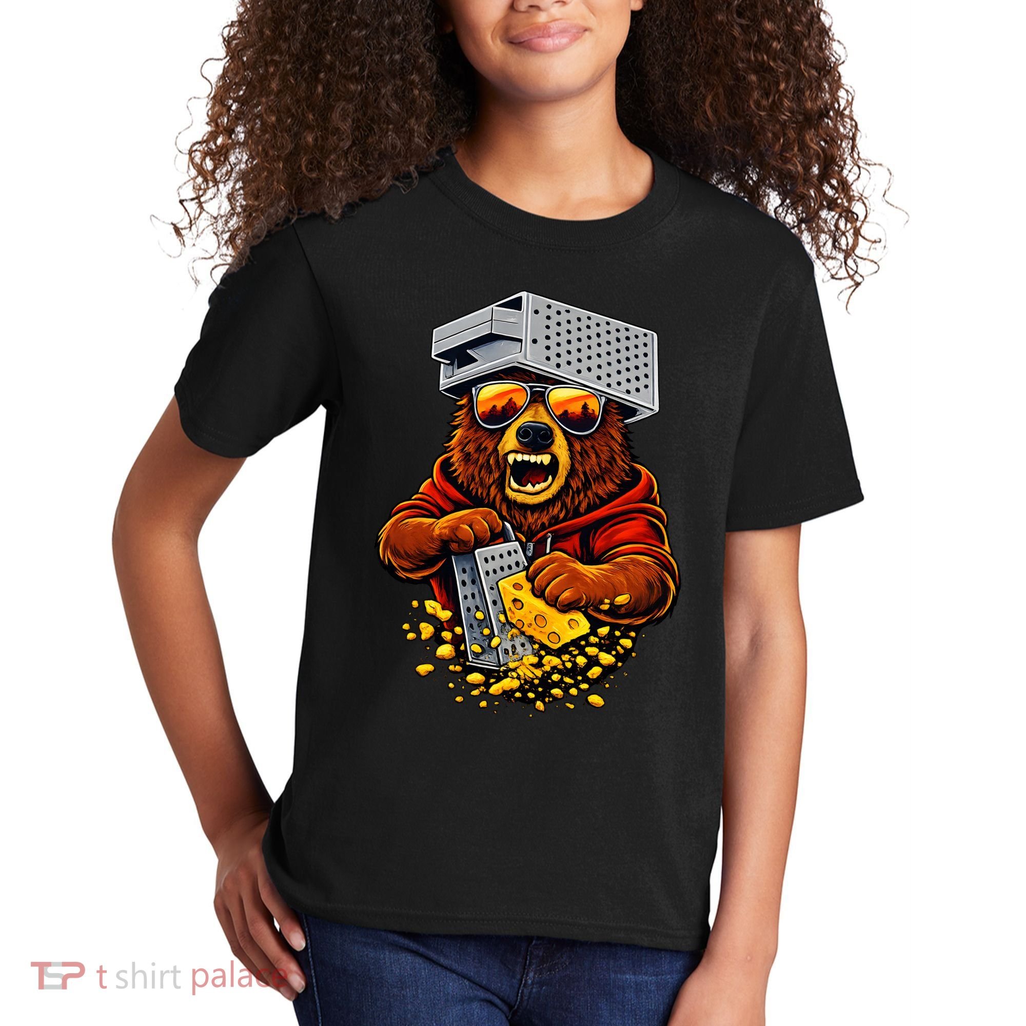Bear With Cheese Grater Hat And Sunglasses Kids T-Shirt