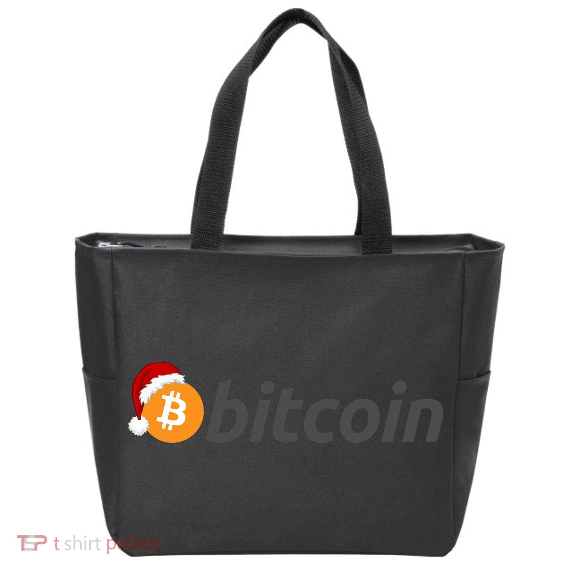 Bitcoin With Christmas Hat Funny Bitcoin With Santa Hat Funny Bitcoin Crypto Tote Bag