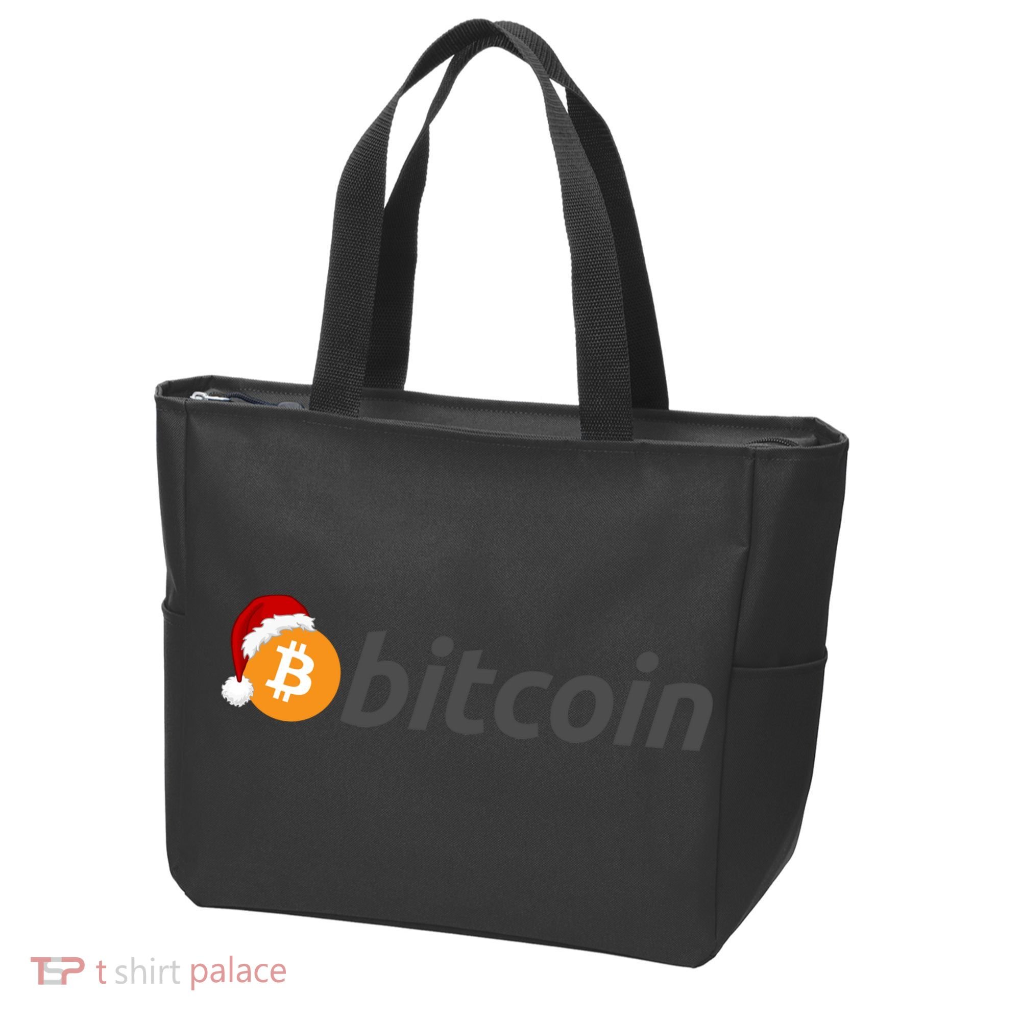 Bitcoin With Christmas Hat Funny Bitcoin With Santa Hat Funny Bitcoin Crypto Tote Bag