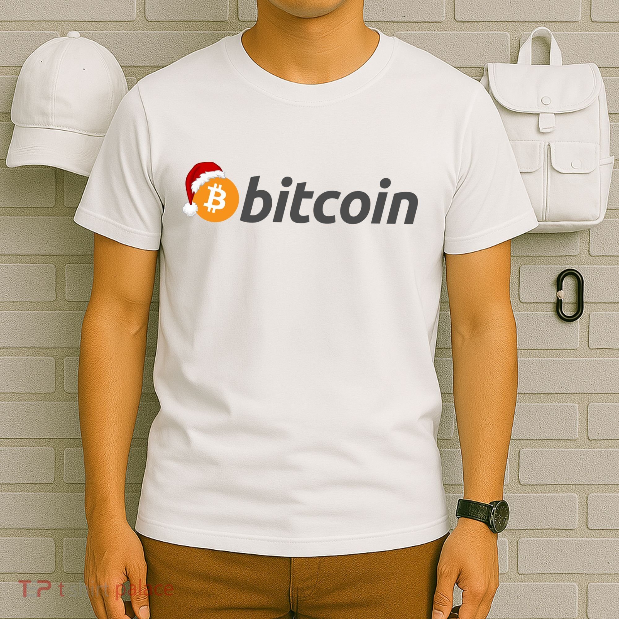 Bitcoin With Christmas Hat Funny Bitcoin With Santa Hat Funny Bitcoin Crypto T-Shirt
